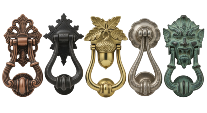Antique door knockers collection transparent background cutout png