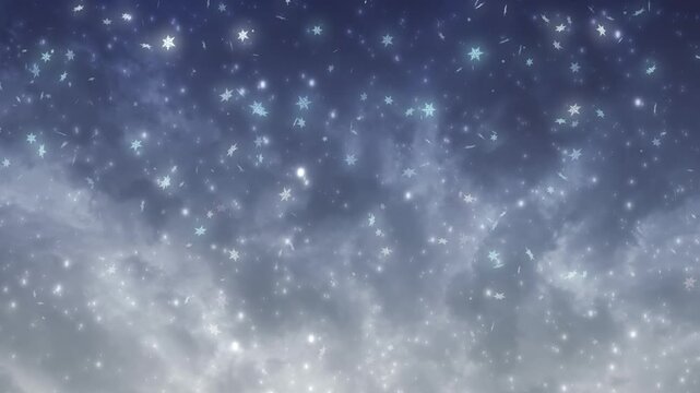 キラキラ光回転しながら降る雪の結晶　冬・クリスマス・天気の背景