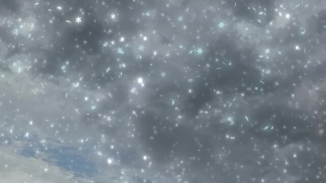 キラキラ光回転しながら降る雪の結晶　冬・クリスマス・天気の背景