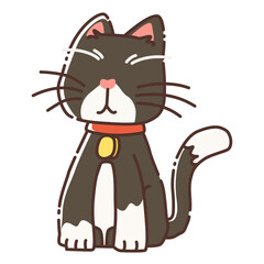tuxedo cat with a red collar in vector illustration