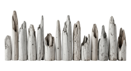Collection of ancient wooden stakes transparent background cutout png