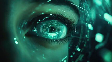 Human eye connecting with digital data interface cyberspace