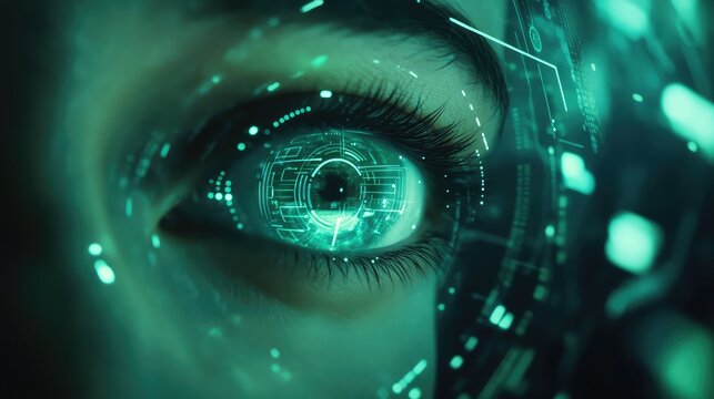 Human eye connecting with digital data interface cyberspace