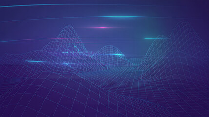 Abstract glowing blue and purple digital network patterns with subtle light flares and bokeh effects