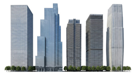 Fototapeta premium Collection of modern skyscrapers transparent background cutout png