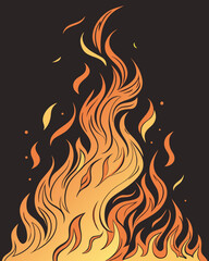 Isolated Fire Flames on Black Background