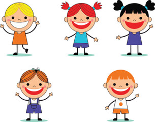 A delightful collection of five happy and diverse cartoon children characters