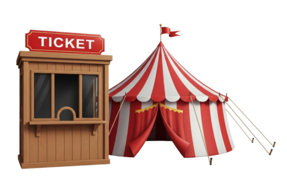 Circus tent and ticket booth transparent background cutout png