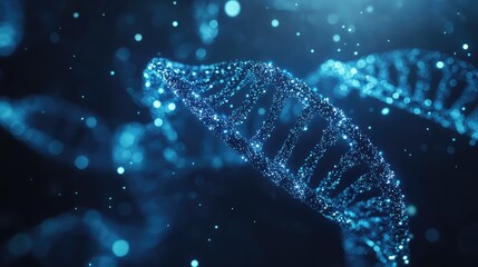 Blue dna helix forming abstract genetic structure