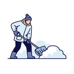 Flat illustration of a man shoveling snow enthusiastically
