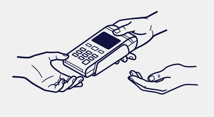 Hands handing over a credit card terminal to a customer