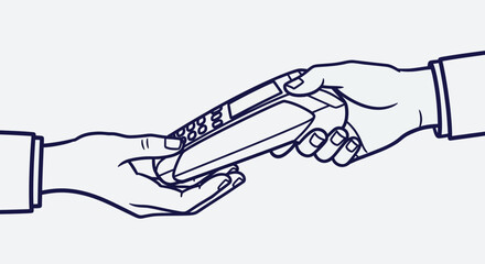 Hands handing over a credit card terminal