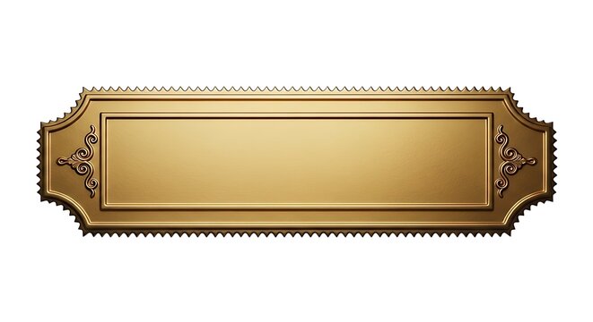 Golden ticket or coupon with decorative flourishes on a white background