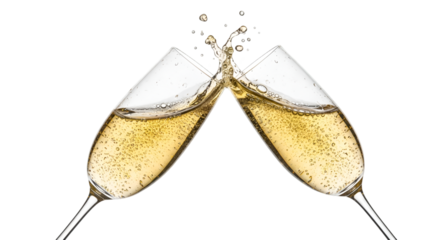 Two champagne glasses clinking with splash toasting