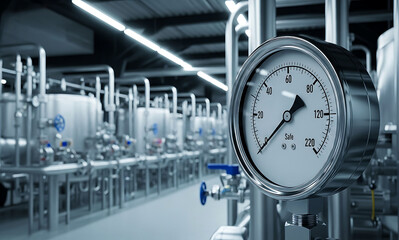 Industrial Pressure Gauge. Measuring Instrument for Monitoring Performance