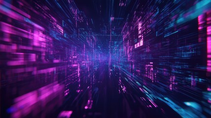 Digital data streaming in abstract cyberspace tunnel