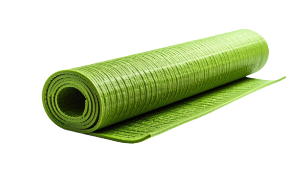Rolled green exercise mat. Textured and ready for workout
