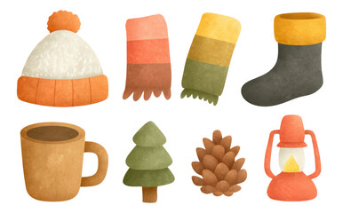 Cozy Winter Cabin Essentials for Adventure and Isolation in Transparent Background