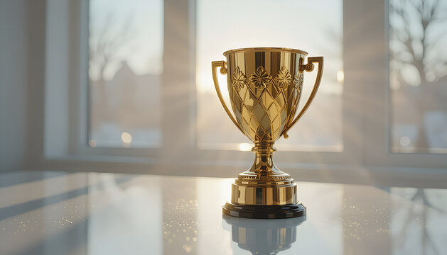 NBA Cup trophy isolated on frosted glass, minimalist cool daylight flat-lay with soft calm glow and copy space 