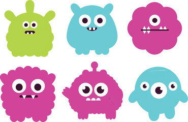 Obraz premium Playful set of diverse and friendly cartoon monster vector illustrations for children's designs and fun graphic projects
