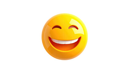 Fototapeta premium Glossy, round, bright yellow emoji with a wide, toothy smile