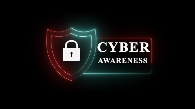 Cyber Awareness Educational Poste. security system sign in idea black Background. 4k video.