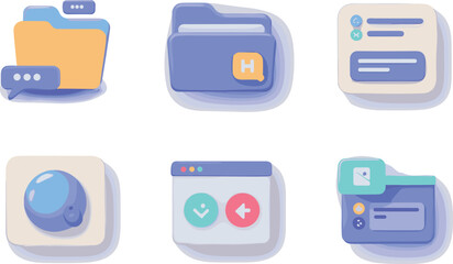 Fototapeta premium Cute Pastel UI Icons and Folder Interface Elements Vector Set