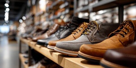 Close-up of men's shoes arranged in a row