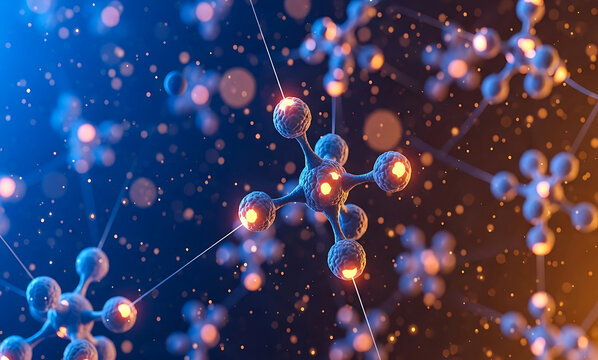 Abstract molecular structure. Science model with glow effect. 3D illustration.