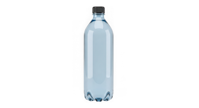 Clear plastic bottle with water isolated on transparent background transparent pet bottle with black cap mockup mineral water bottle template