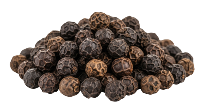 Pile of black peppercorns transparent background cutout png