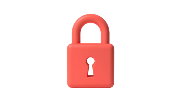 Red-pink 3D padlock, front-view, centered, against black