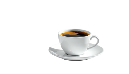 Dark coffee in a white cup on saucer, simple elegance