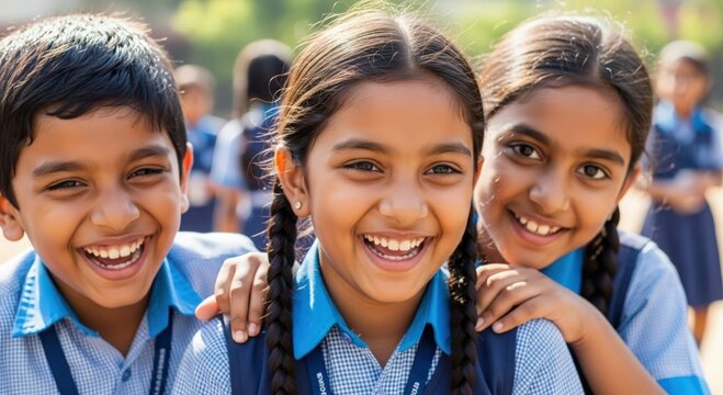 Indian Kids in School Uniform Enjoying Recess Outdoors – Laughter, energy, and togetherness