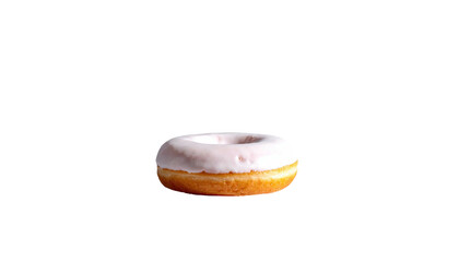 Donut with pink glaze isolated on black