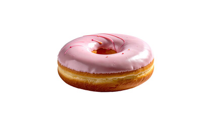 Donut with pink frosting and pink swirl drizzle on black ground