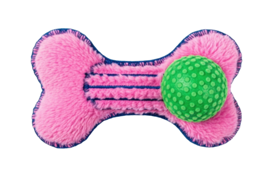 Pink bone dog toy with green ball transparent background cutout png