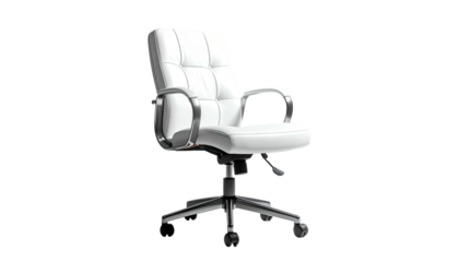 Cushioned, white, leather executive office chair on black backdrop