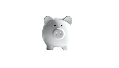 Shiny, white piggy bank with ears facing forward on black