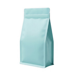 A light blue standup pouch with zipper, isolated on transparent background, ideal for showcasing branding and packaging designs for various products