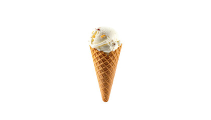 Ice cream scoop in waffle cone, isolated against dark background