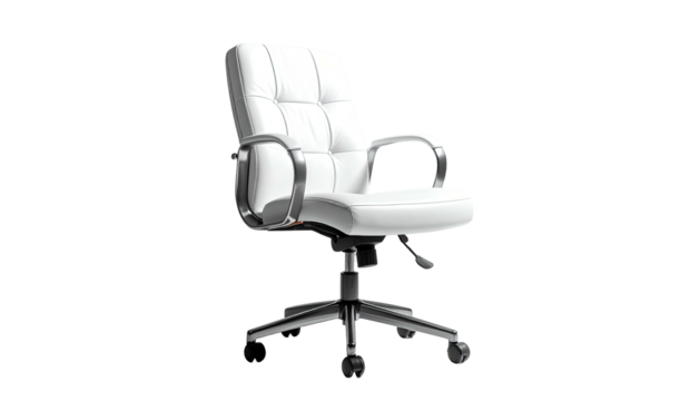 Cushioned, white, leather executive office chair on black backdrop