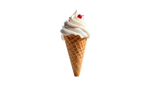 Soft serve ice cream in waffle cone with cherry, isolated - Powered by Adobe