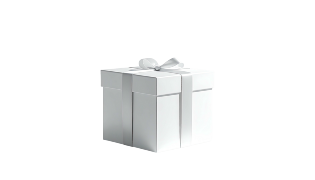 White gift box with ribbon isolated against a black backdrop