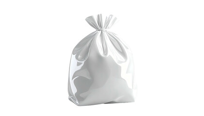 Knotted, shiny, white plastic bag floats on a black background