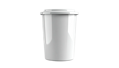 White plastic cup with lid centered on a plain dark background