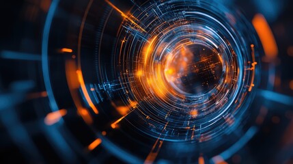 Abstract technology tunnel with digital data flowing through