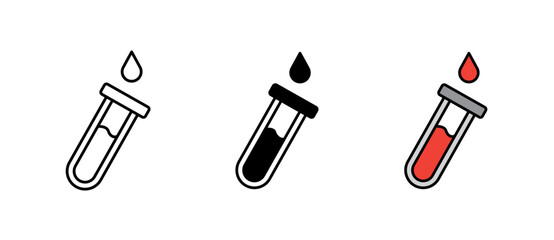 Blood Test Icon showing a clean lab analysis and sample testing symbol for medical and healthcare use, with stroke, filled and colored icon vector illustration ideal for UI/UX.