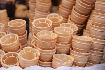 Stacked ice cream cones ready for summer treats