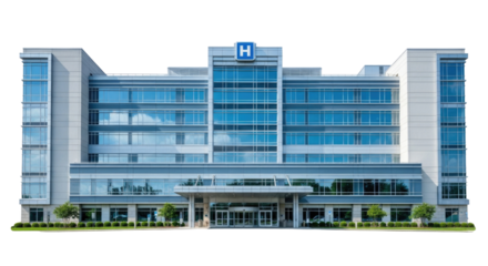 Modern hospital building exterior transparent background cutout png